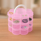 Flower-shaped 3-layer transparent plastic storage box with 9 grids compartments