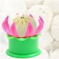 Momos maker mold in green and pink, used for shaping homemade dumplings.