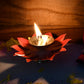 Side view of brass oil diya lotus shaped for pooja rituals