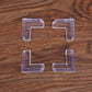 Flexible clear silicone corner guard on a furniture edge, showcasing its protective design.