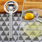 Stainless steel egg separator with a side hook, for convenient use on bowls.