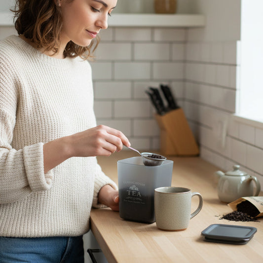 Tea and sugar storage jars in a stylish plastic set for kitchen counters