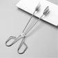 Food serving tong with threaded tips for secure grip at parties.