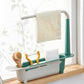 Plastic expandable dish drying rack, perfect for keeping kitchen counters clear and utensils dry.