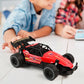Red RC race car showing action shot on rough terrain for kids