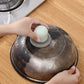 Durable scouring pad attached to ergonomic handle scrubber