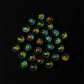 Glass marbles displayed with colorful swirl designs, ideal for kids and crafts