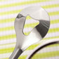 Angled view of the durable stainless steel frying filter spoon.