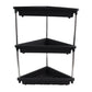 Side view of plastic corner storage rack with 3-layer shelves