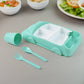 Kids Car Lunch Box Set with a bright yellow car-shaped plate and matching cutlery.