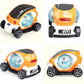 Kid-friendly red rotating stunt car toy on a wooden floor, ready for interactive fun.