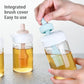 Product dimensions of the glass oil dispenser with brush shown on a white background.
