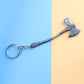 Close-up view of stylish metal axe keychain accessory with matte finish