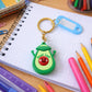 Cartoon avocado keychain with decorative and functional ID name tag