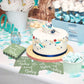 Mint green disposable paper napkins with decorative scalloped edges for baby shower