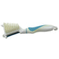 The versatile peeler brush illustrating its different functions, including a can opener.