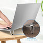 Close-up of the durable metal construction and non-slip rubber pads of the foldable laptop stand.