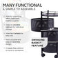 Side angle view of round metal kitchen trolley with wheels