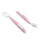 Rounded edges and soft tips of the food-grade silicone baby spoon and fork.