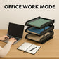 Multifunctional file rack neatly holding magazines and office supplies.