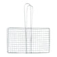 Grill basket flipped during outdoor barbecuing for easy handling