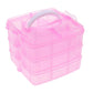 Portable 3-layer plastic storage box with a sturdy carrying handle.