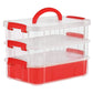 Open 3-layer transparent storage box displaying stored contents clearly
