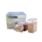 Organivo transparent food storage containers with secure, easy-to-open lids.