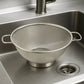 Side profile of stainless steel strainer colander with comfortable handles