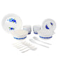 Premium table setting featuring the 36-piece plastic dinner set with blue flowers