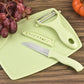 Complete 3-piece Kitchen Knife Set with green peeler and stainless steel knives.