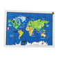 Close-up view of vibrant wooden puzzle pieces with country illustrations.