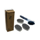 The Soap Dispensing Dish Brush handle with its three distinct refill replacement heads.