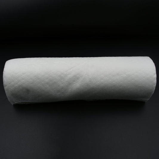 Printed kitchen tissue roll from Velvet Wipe, highlighting its thickness and design.