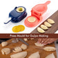 Close-up of the plastic Gujiya and momo mould, showing its ergonomic handle.