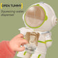 The astronaut water bottle for kids demonstrating its convenient straw cup lid.