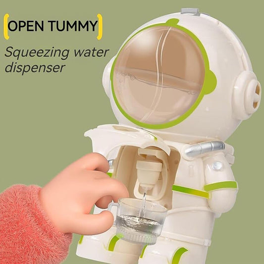 The astronaut water bottle for kids demonstrating its convenient straw cup lid.