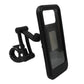 Waterproof bike phone mount with a smartphone inside, mounted on a bicycle for a ride.