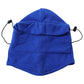 Model demonstrating winter fleece face cover with snug fit and thermal warmth