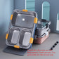 Complete stainless steel lunch box set with a spoon and chopsticks, ready for meals.