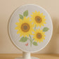 Mesh fabric showing sunflower design on fan cover