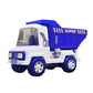 The dumper truck's container tilted up, ready to unload, demonstrating its openable feature.