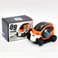 Front-angle view of the red rotating stunt car toy, detailing its sleek design and light placement.