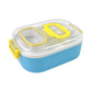 Secure snap closures on the durable plastic lunchbox, keeping food fresh and preventing spills.