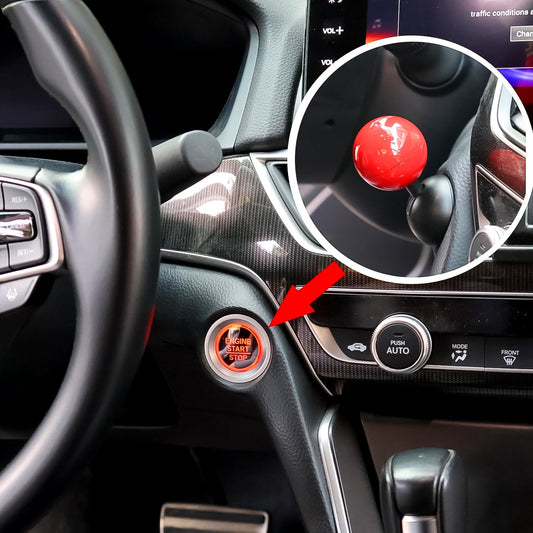 Angled view of metal alloy car push start button cover