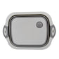 Versatile kitchen tool acting as both a cutting surface and a storage basket.