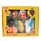 Brightly colored toy fruits featuring velcro fasteners for realistic cutting play.