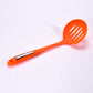A 35cm cooking shovel expertly filtering soup, highlighting its straining capabilities.