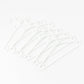 Stack of 6 white plastic clothes hangers ready for use