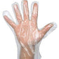 Detailed view of a single transparent disposable glove, highlighting its smooth texture.